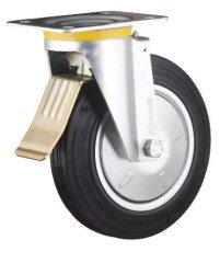 Çelik Jant Frenli Kauçuk Tekerlek (Burçlu, Döner Maşa) Ø200