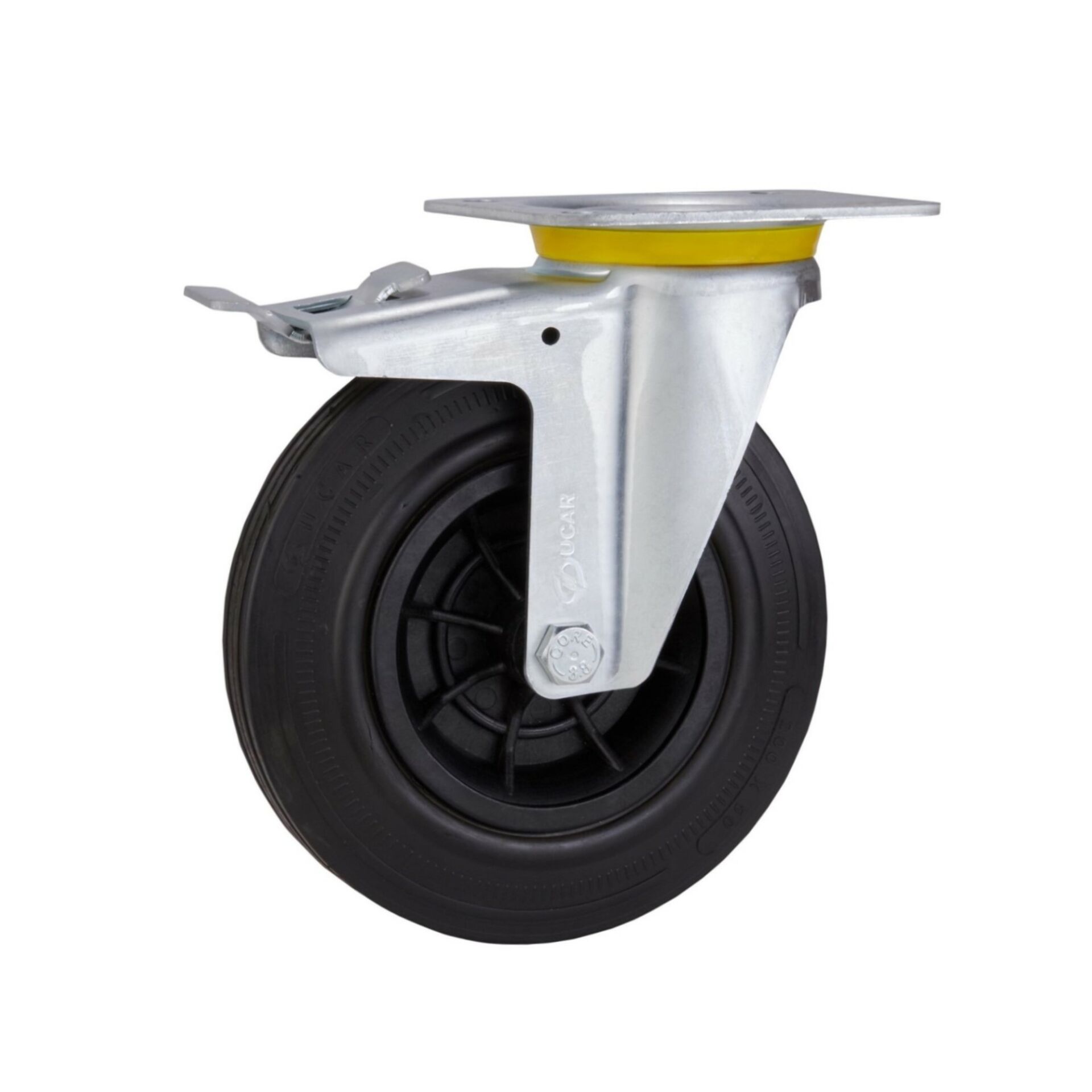 Frenli Kauçuk Tekerlek (Plastik Burç Göbek, Döner Maşalı) Ø200