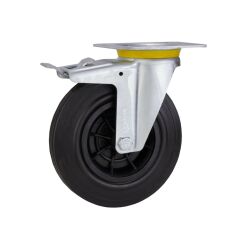 Frenli Kauçuk Tekerlek (Plastik Burç Göbek, Döner Maşalı) Ø200