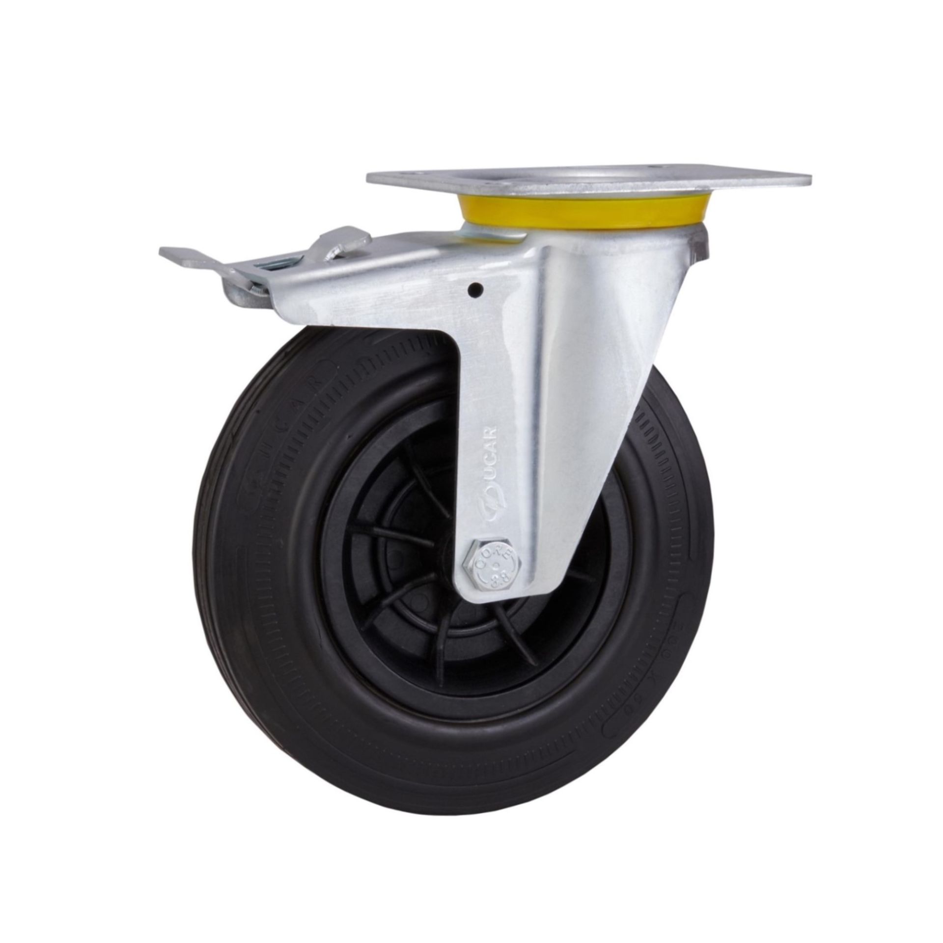 Frenli Kauçuk Tekerlek (Plastik Burç Göbek, Döner Maşalı) Ø150