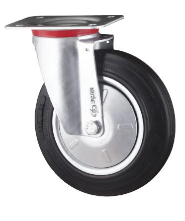 Döner Başlıklı Kauçuk Tekerlek (Kapaklı Çelik Jant, Burçlu) Ø200