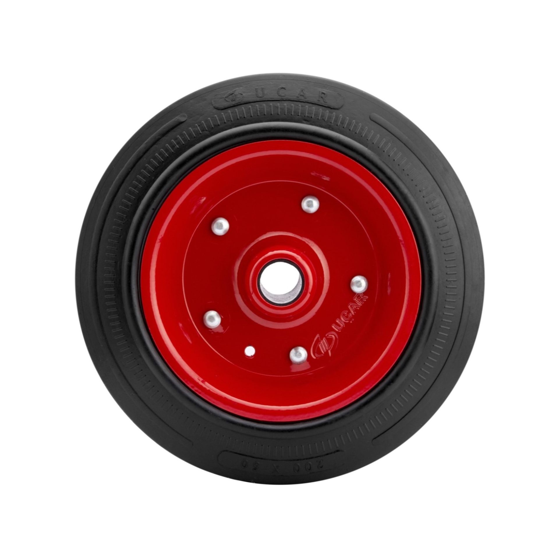 Kauçuk Kaplı Çelik Jant Tekerlek Ø200 - Masura Rulman - Kırmızı