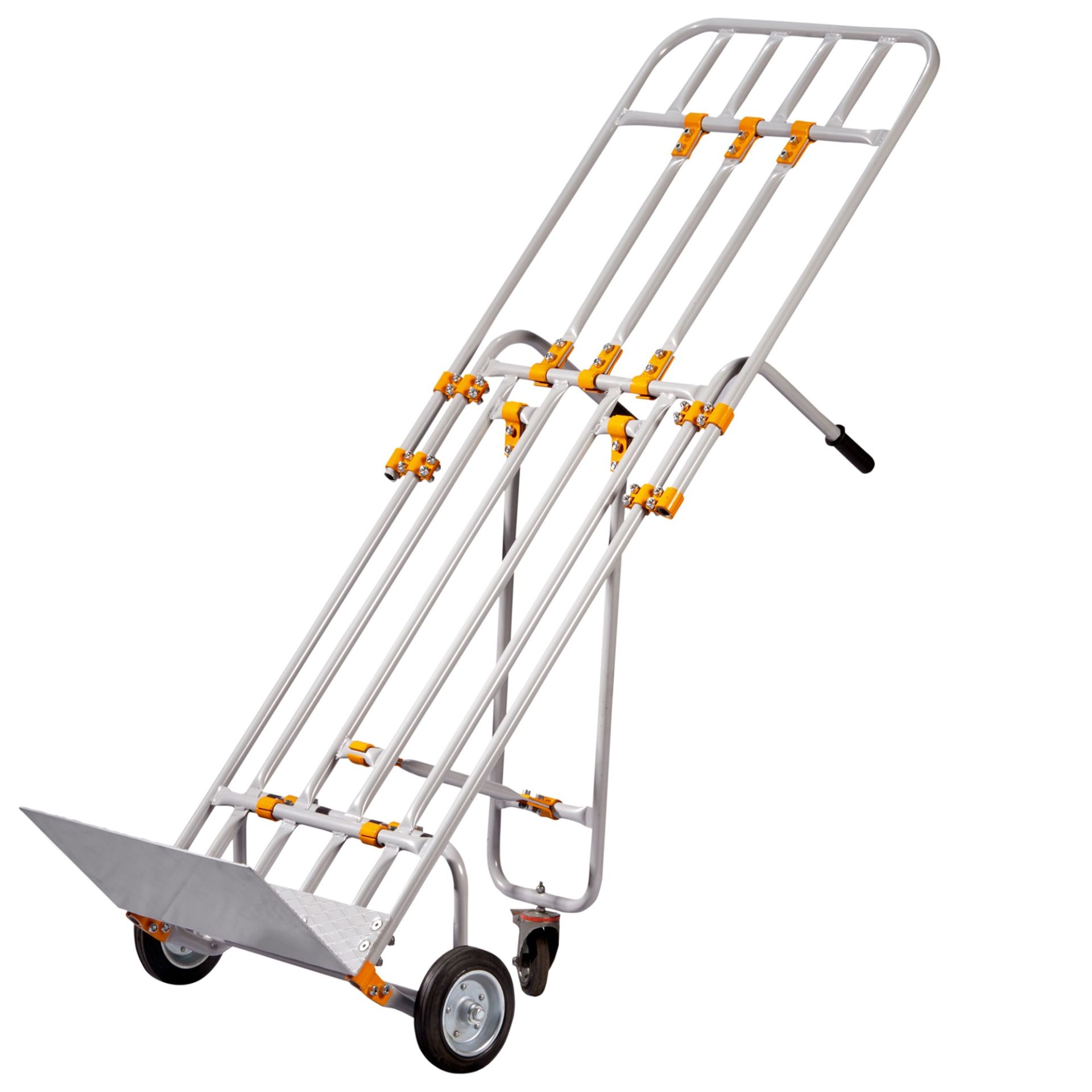 Yüksek Tutacaklı Yük Taşıma Arabası (Geniş Maşa, Destekli) Ø200 Masura Rulmanlı Kauçuk Teker