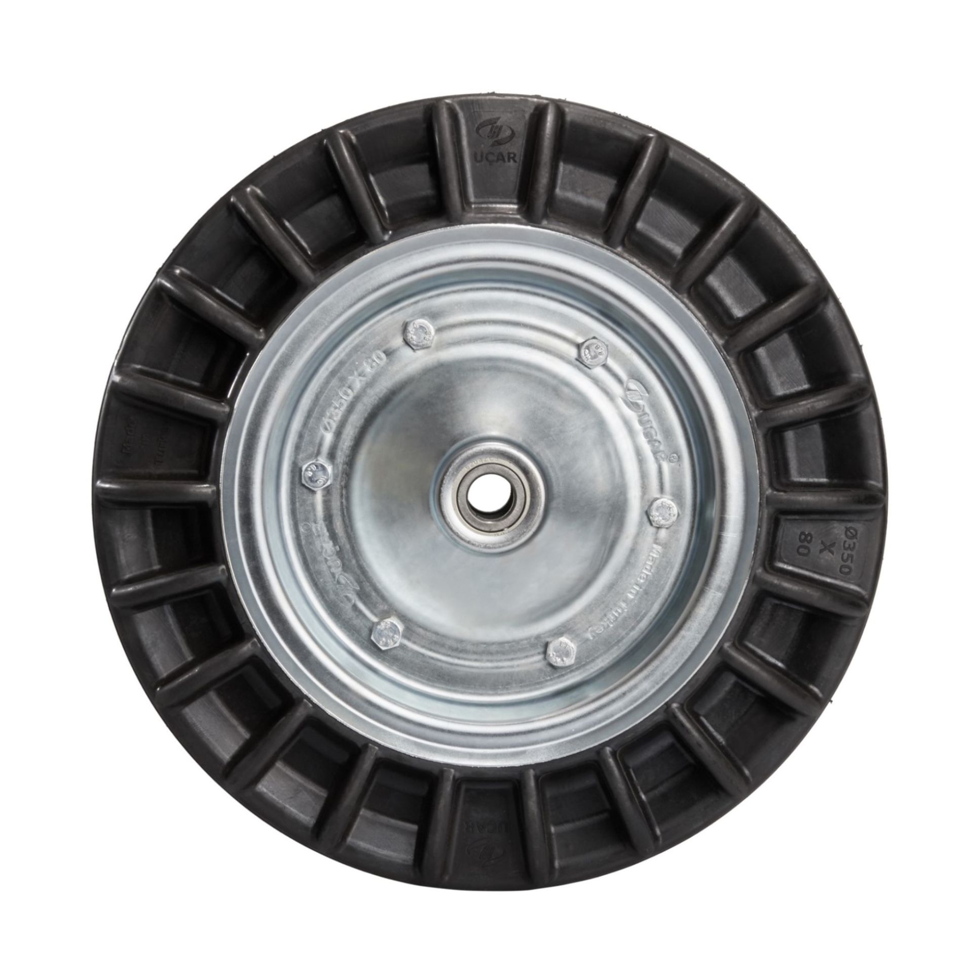 Federli Dolgu Tekerlek (Çap:350) Çinko Kaplamalı - Rulmanlı - Ø20